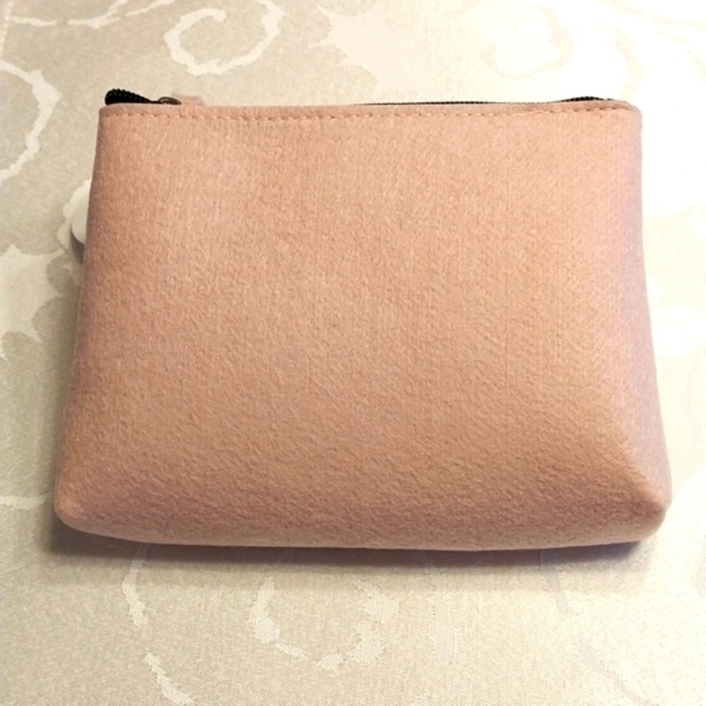 Unique Boutique Heartfelt NWT Felt Clutch Cosmetic Bag Handbag Coins Tan Red - Picture 5 of 8